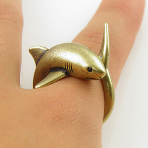 Animal Wrap Ring - Shark - Yellow Bronze - Adjustable Ring - Keja Designs Jewelry