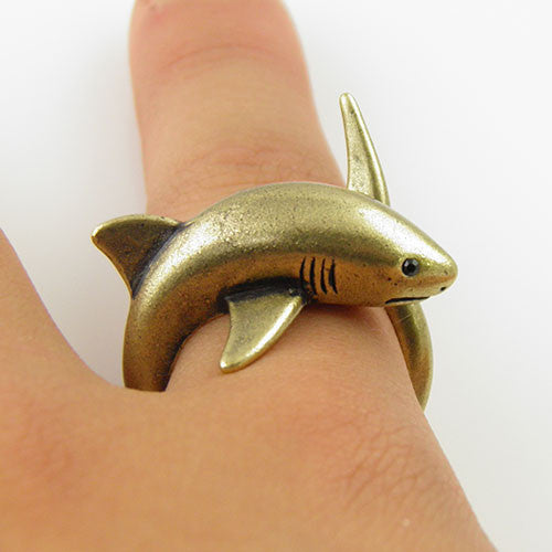 Animal Wrap Ring - Shark - Yellow Bronze - Adjustable Ring - Keja Designs Jewelry