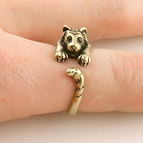 Animal Wrap Ring - Tiger - Yellow Bronze - Adjustable Ring - Keja Designs Jewelry