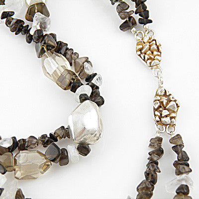 Smoky Quartz &amp; Clear Quartz - Iced Coffee - Pure Silver Necklace - Keja Designs Jewelry