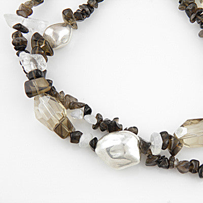 Smoky Quartz &amp; Clear Quartz - Iced Coffee - Pure Silver Necklace - Keja Designs Jewelry