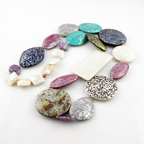 Mother of Pearl Mosaic Kaleidoscope Pure Silver Necklace - Keja Designs Jewelry
