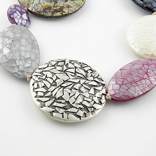 Mother of Pearl Mosaic Kaleidoscope Pure Silver Necklace - Keja Designs Jewelry