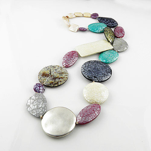 Mother of Pearl Mosaic Kaleidoscope Pure Silver Necklace - Keja Designs Jewelry