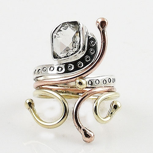 Herkimer Diamond Three Tone Sterling Silver Adjustable Ring - Keja Designs Jewelry