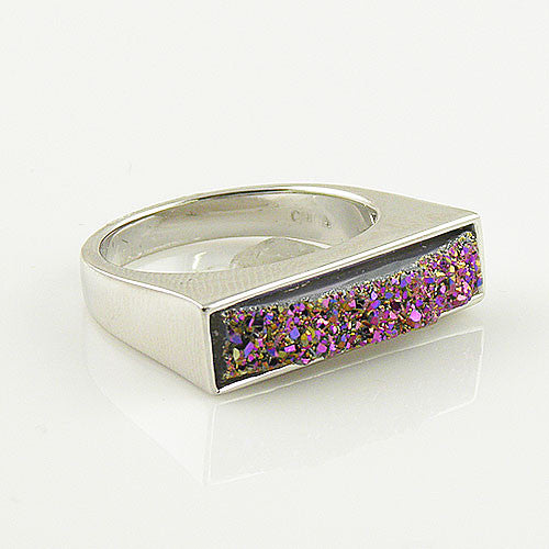 Titanium Drusy - Sterling Silver Oblong Ring - keja jewelry - Keja Designs Jewelry