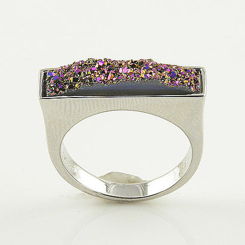 Titanium Drusy - Sterling Silver Oblong Ring - keja jewelry - Keja Designs Jewelry