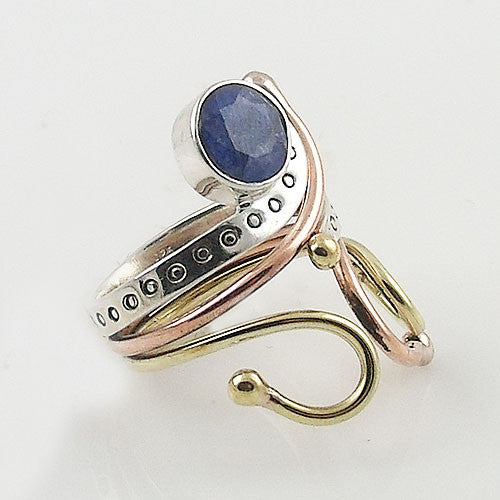 Sapphire Three Tone Sterling Silver Adjustable Ring - Keja Designs Jewelry