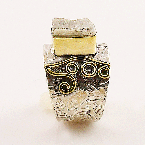White Quartz Rough Two Tone Sterling Silver Band Ring - keja jewelry - Keja Designs Jewelry
