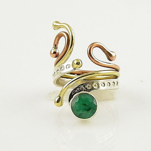 Emerald Three Tone Sterling Silver Adjustable Ring - Keja Designs Jewelry