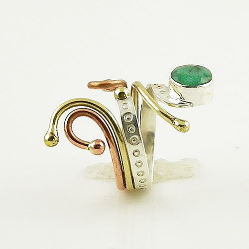 Emerald Three Tone Sterling Silver Adjustable Ring - Keja Designs Jewelry