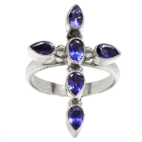 Iolite Cross Sterling Silver Ring - Keja Designs Jewelry