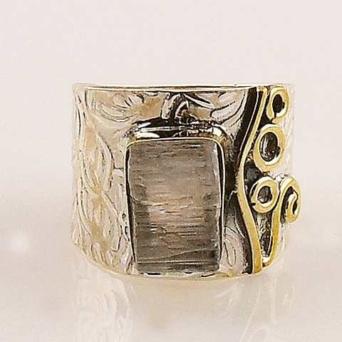 White Quartz Rough Two Tone Sterling Silver Band Ring - keja jewelry - Keja Designs Jewelry