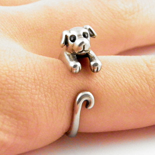 Animal Wrap Ring - Puppy - White Bronze - Adjustable Ring - keja jewelry - Keja Designs Jewelry