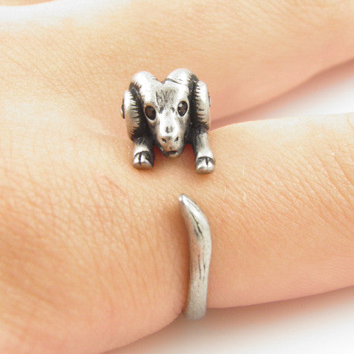 Animal Wrap Ring - Ram - White Bronze - Adjustable Ring - keja jewelry - Keja Designs Jewelry