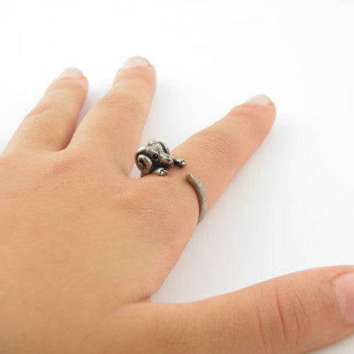 Animal Wrap Ring - Ram - White Bronze - Adjustable Ring - keja jewelry - Keja Designs Jewelry