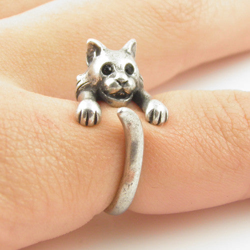 Animal Wrap Ring - Bobcat - White Bronze - Adjustable Ring - keja jewelry - Keja Designs Jewelry
