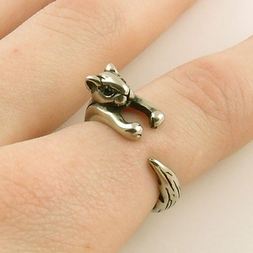 Animal Wrap Ring - Squirrel / Chipmunk - White Bronze - Adjustable Ring - keja jewelry - Keja Designs Jewelry