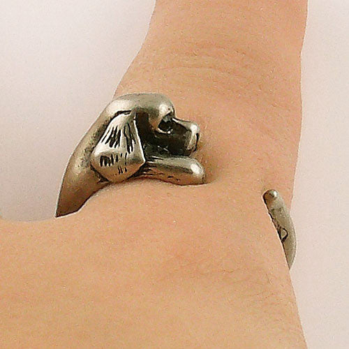 Animal Wrap Ring - Spaniel Dog - White Bronze - Adjustable Ring - keja jewelry - Keja Designs Jewelry