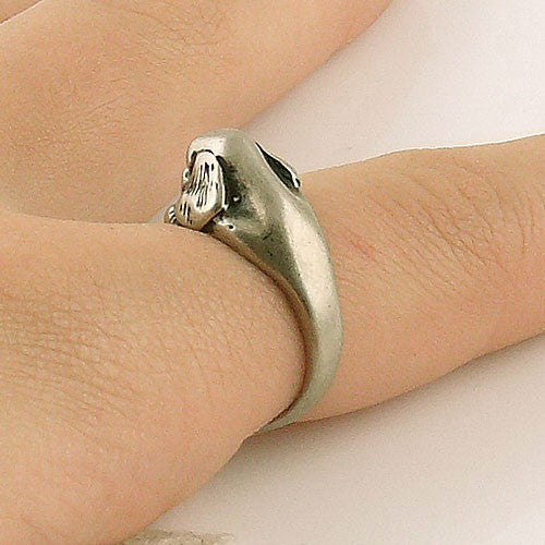 Animal Wrap Ring - Spaniel Dog - White Bronze - Adjustable Ring - keja jewelry - Keja Designs Jewelry