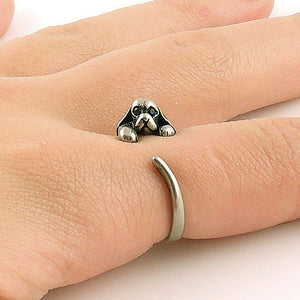 Animal Wrap Ring - Spaniel Dog - White Bronze - Adjustable Ring - keja jewelry - Keja Designs Jewelry