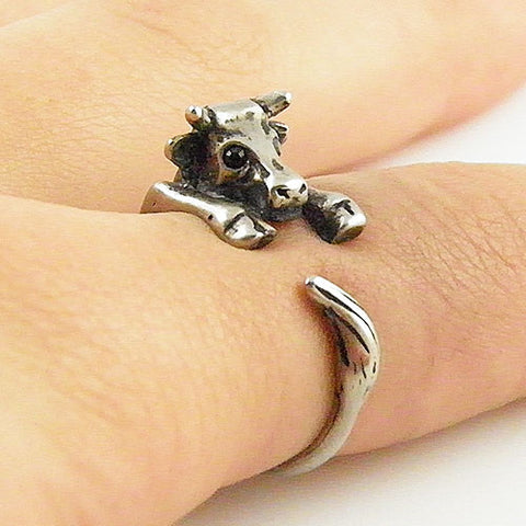 Animal Wrap Ring - Cow - White Bronze - Adjustable Ring - keja jewelry - Keja Designs Jewelry