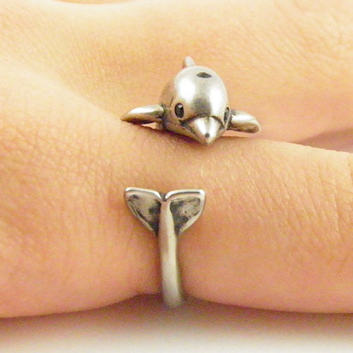 Animal Wrap Ring - Dolphin - White Bronze - Adjustable Ring - keja jewelry - Keja Designs Jewelry
