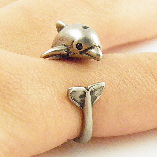 Animal Wrap Ring - Dolphin - White Bronze - Adjustable Ring - keja jewelry - Keja Designs Jewelry