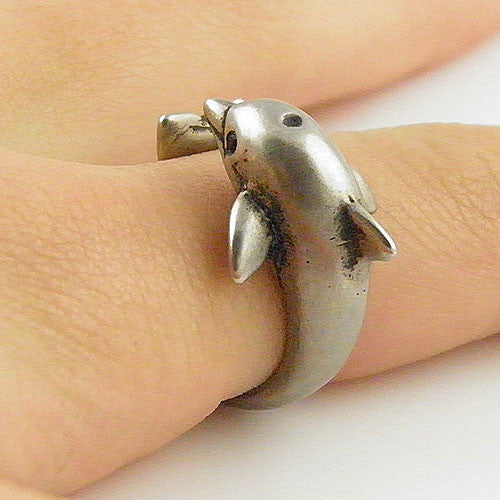 Animal Wrap Ring - Dolphin - White Bronze - Adjustable Ring - keja jewelry - Keja Designs Jewelry