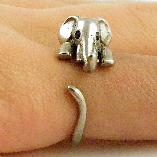 Animal Wrap Ring - Elephant - White Bronze - Adjustable Ring - keja jewelry - Keja Designs Jewelry
