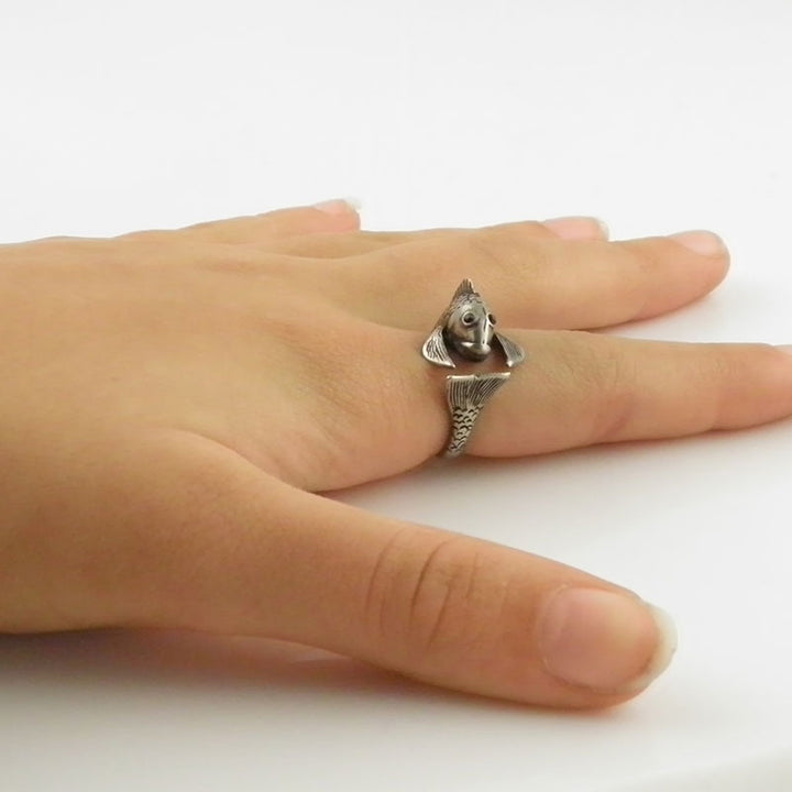 Animal Wrap Ring - Fish - White Bronze - Adjustable Ring - keja jewelry - Keja Designs Jewelry