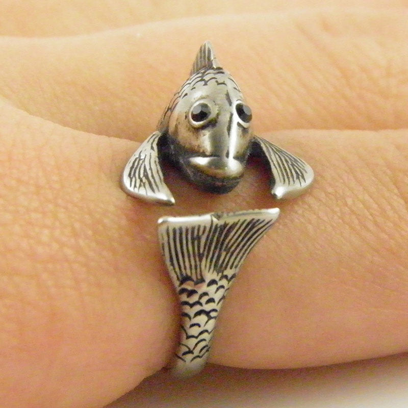 Animal Wrap Ring - Fish - White Bronze - Adjustable Ring - keja jewelry - Keja Designs Jewelry