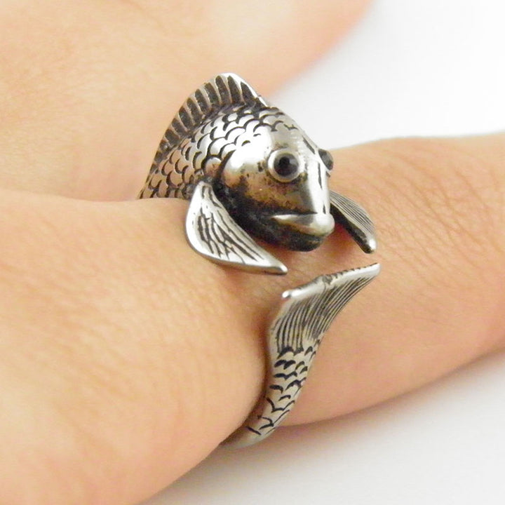 Animal Wrap Ring - Fish - White Bronze - Adjustable Ring - keja jewelry - Keja Designs Jewelry