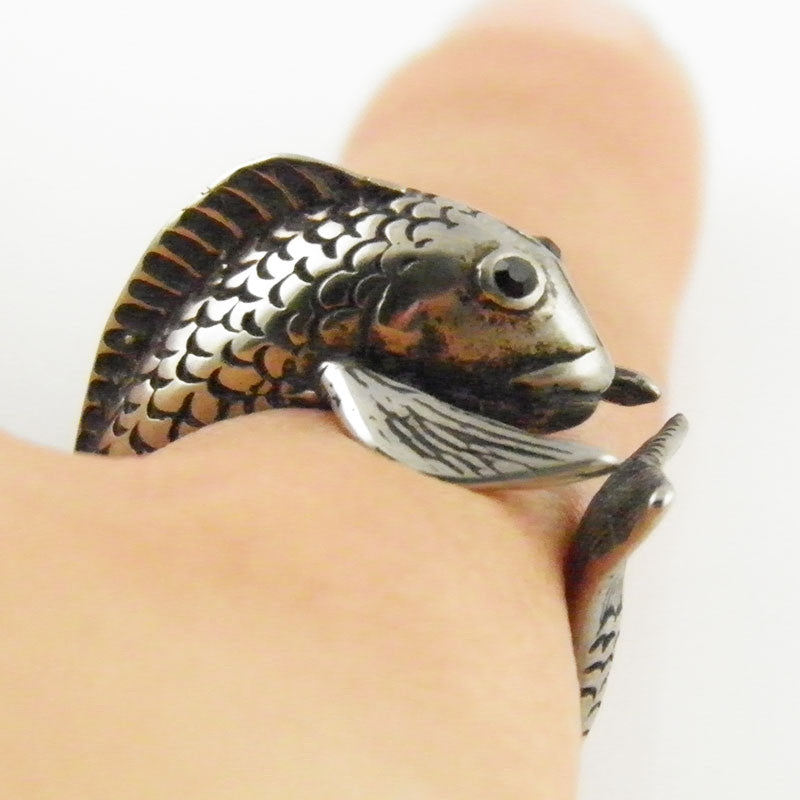 Animal Wrap Ring - Fish - White Bronze - Adjustable Ring - keja jewelry - Keja Designs Jewelry