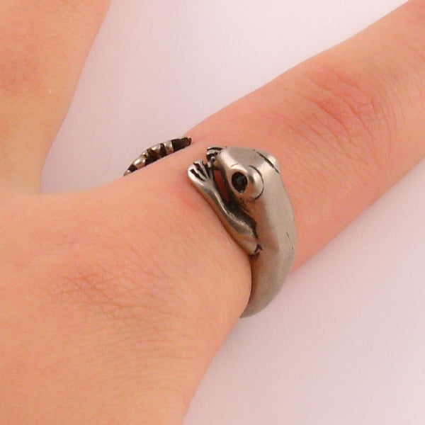 Animal Wrap Ring - Frog - White Bronze - Adjustable Ring - keja jewelry - Keja Designs Jewelry