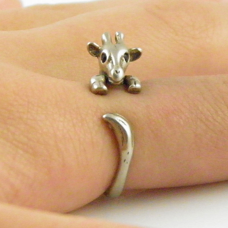 Animal Wrap Ring - Giraffe - White Bronze - Adjustable Ring - keja jewelry - Keja Designs Jewelry