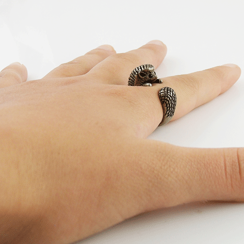 Animal Wrap Ring - Hedgehog - White Bronze - Adjustable Ring - Keja Designs Jewelry