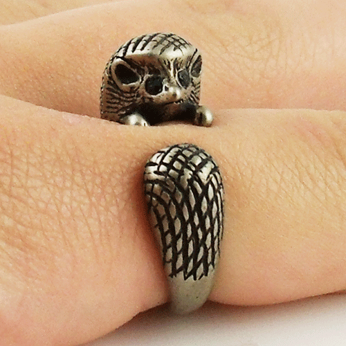 Animal Wrap Ring - Hedgehog - White Bronze - Adjustable Ring - Keja Designs Jewelry