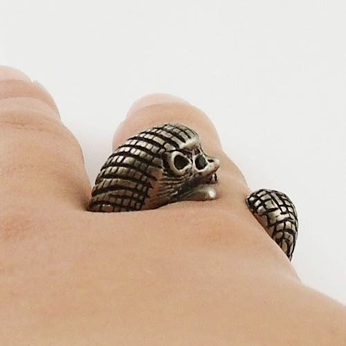 Animal Wrap Ring - Hedgehog - White Bronze - Adjustable Ring - Keja Designs Jewelry