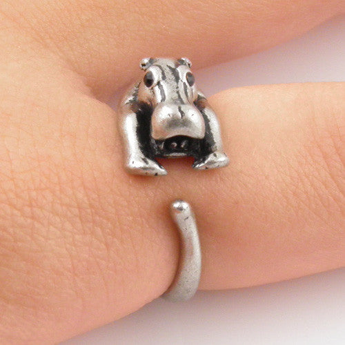 Animal Wrap Ring - Hippo - White Bronze - Adjustable Ring - keja jewelry - Keja Designs Jewelry