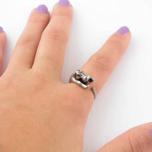 Animal Wrap Ring - Hippo - White Bronze - Adjustable Ring - keja jewelry - Keja Designs Jewelry