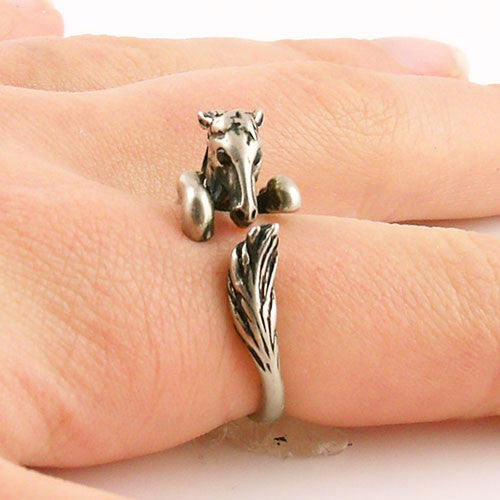 Animal Wrap Ring - Horse - White Bronze - Adjustable Ring - Keja Jewelry - Keja Designs Jewelry