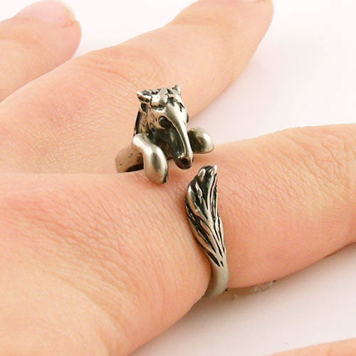 Animal Wrap Ring - Horse - White Bronze - Adjustable Ring - Keja Jewelry - Keja Designs Jewelry