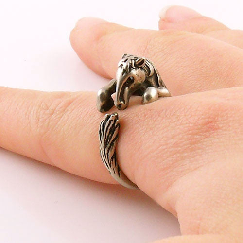 Animal Wrap Ring - Horse - White Bronze - Adjustable Ring - Keja Jewelry - Keja Designs Jewelry