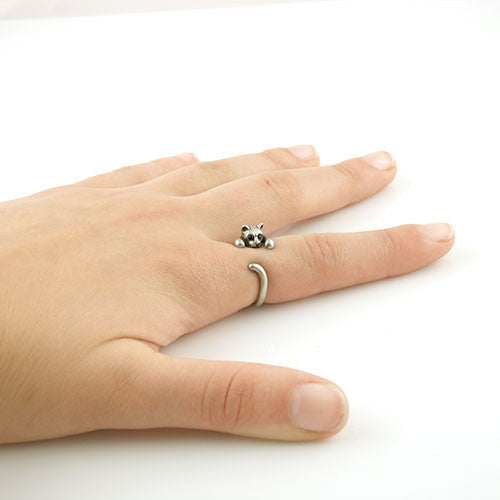 Animal Wrap Ring - Kitten / Cat - White Bronze - Adjustable Ring - Keja Designs Jewelry