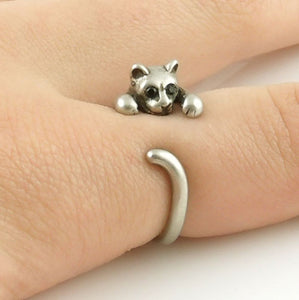 Animal Wrap Ring - Kitten / Cat - White Bronze - Adjustable Ring - Keja Designs Jewelry