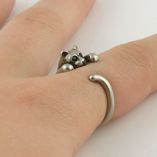 Animal Wrap Ring - Kitten / Cat - White Bronze - Adjustable Ring - Keja Designs Jewelry