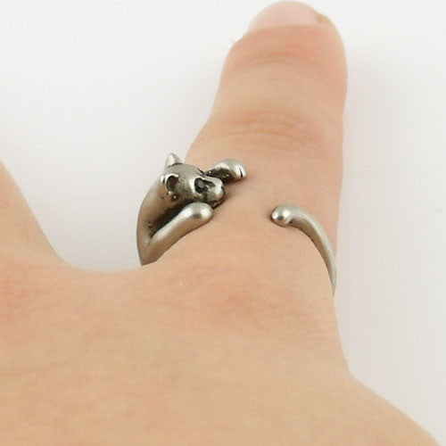 Animal Wrap Ring - Kitten / Cat - White Bronze - Adjustable Ring - Keja Designs Jewelry