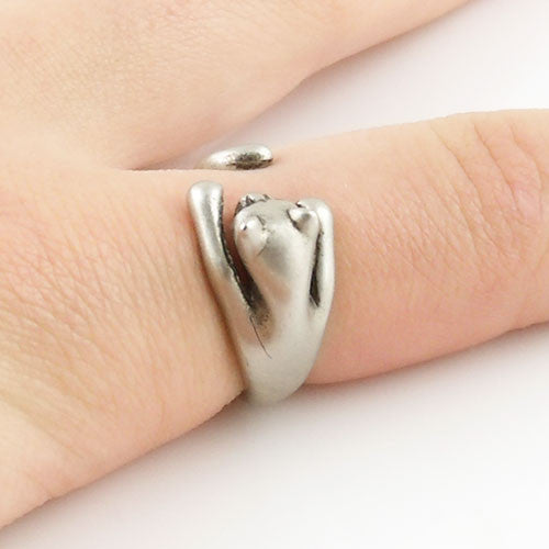 Animal Wrap Ring - Kitten / Cat - White Bronze - Adjustable Ring - Keja Designs Jewelry