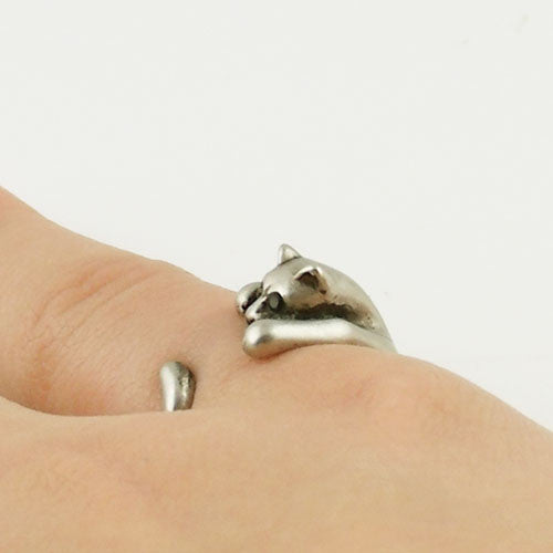 Animal Wrap Ring - Kitten / Cat - White Bronze - Adjustable Ring - Keja Designs Jewelry